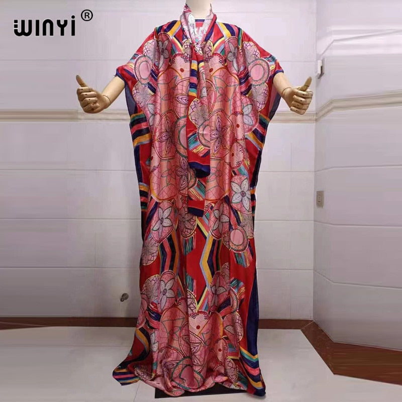 Fancy Abaya Dress Women Print Bohemia Hijab Loose Muslim dress-FrenzyAfricanFashion.com