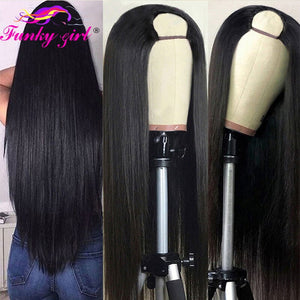 FG Straight U Part 150% Density Natural Brazilian Human Hair Long Wigs Brazilian Straight Wigs Non Lace For Black Women 8-28Inch-FrenzyAfricanFashion.com