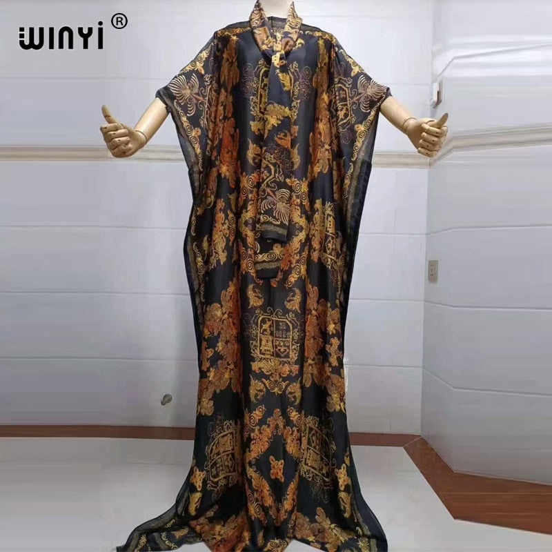 Fancy Abaya Dress Women Print Bohemia Hijab Loose Muslim dress-FrenzyAfricanFashion.com