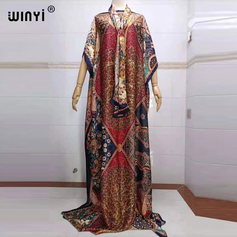 Fancy Abaya Dress Women Print Bohemia Hijab Loose Muslim dress-FrenzyAfricanFashion.com