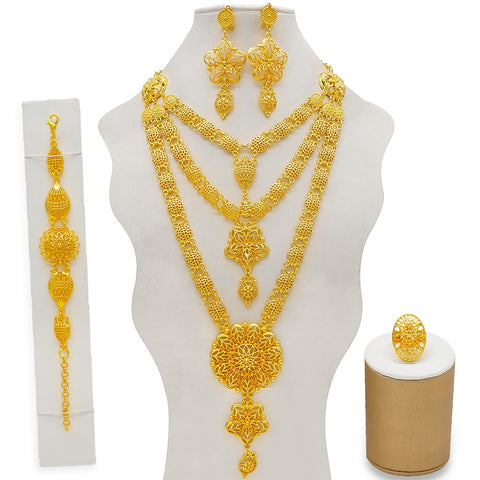 Image of Dubai Jewelry Sets Gold Color Necklace &amp; Earring Set For Women African France Wedding Party Jewelery Ethiopia Bridal Gifts-FrenzyAfricanFashion.com