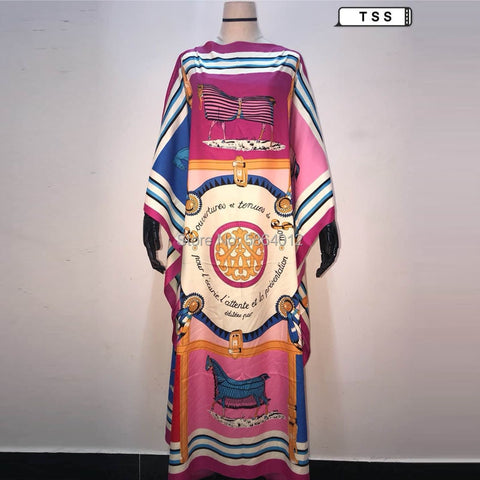 Image of Printed Silk Kaftan Maxi dresses Loose Summer Beach Bohemian Sundress-FrenzyAfricanFashion.com