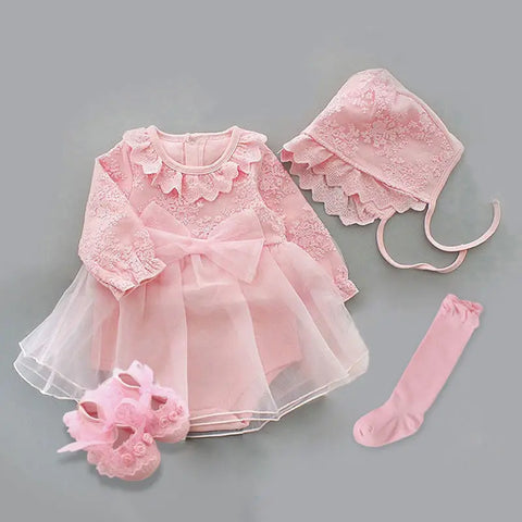 Image of Newborn Baby Girl Dresses Clothes For 0-3 Month Set Party Birthday Dress Outfits 0-1 Years Shoes Tights & Long Socks Christening-FrenzyAfricanFashion.com