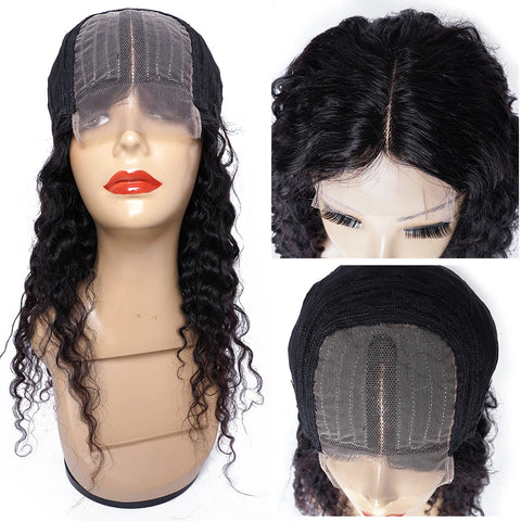 Image of Lace T Type Middle Part Wavy Wigs Remy Indian Hair Bouncy No Shedding-FrenzyAfricanFashion.com