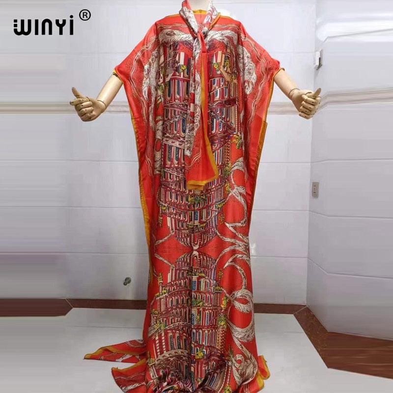 Fancy Abaya Dress Women Print Bohemia Hijab Loose Muslim dress-FrenzyAfricanFashion.com