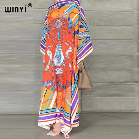 Image of Printed Silk Kaftan Maxi dresses Loose Summer Beach Bohemian Sundress-FrenzyAfricanFashion.com