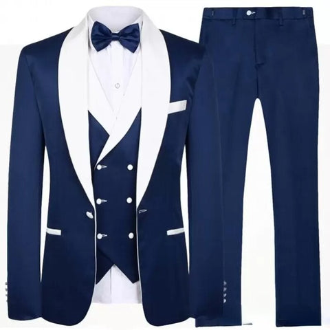 Image of Tailor Made Royal Blue Men&#39;s Suit 2021 Groom Tuxedos Peak Lapel Best Man Suits Mens Wedding Suits (Jacket+Pants+Vest)-FrenzyAfricanFashion.com