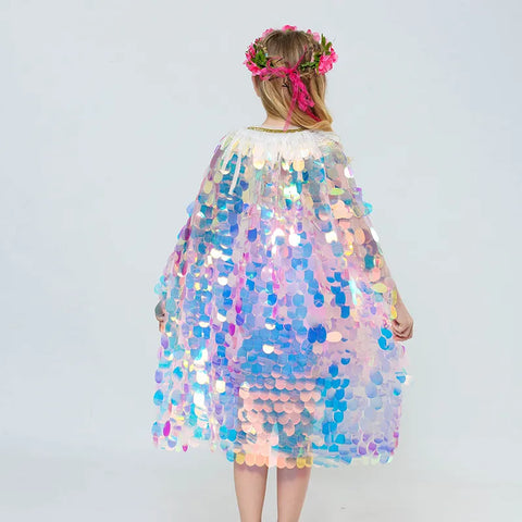 Image of Fashion Glitter Multicolor Sequins Shawl Shiny Girls Cloak-FrenzyAfricanFashion.com