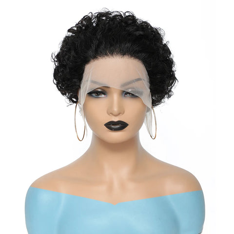 Image of Pixie Cut Wig 99J Color Lace Wig Spring curl Short Bob Human Hair Wig For Women Natural Black Color Blonde Jarin Hair Cheap Wig-FrenzyAfricanFashion.com