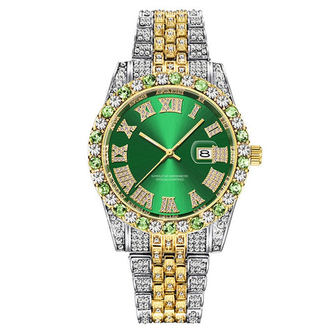 Image of Hip Hop Full Iced Out Mens Watches Luxury Date Quartz Wrist Watches With Micropaved Cubic Zircon Watch For Women Men Jewelry-FrenzyAfricanFashion.com