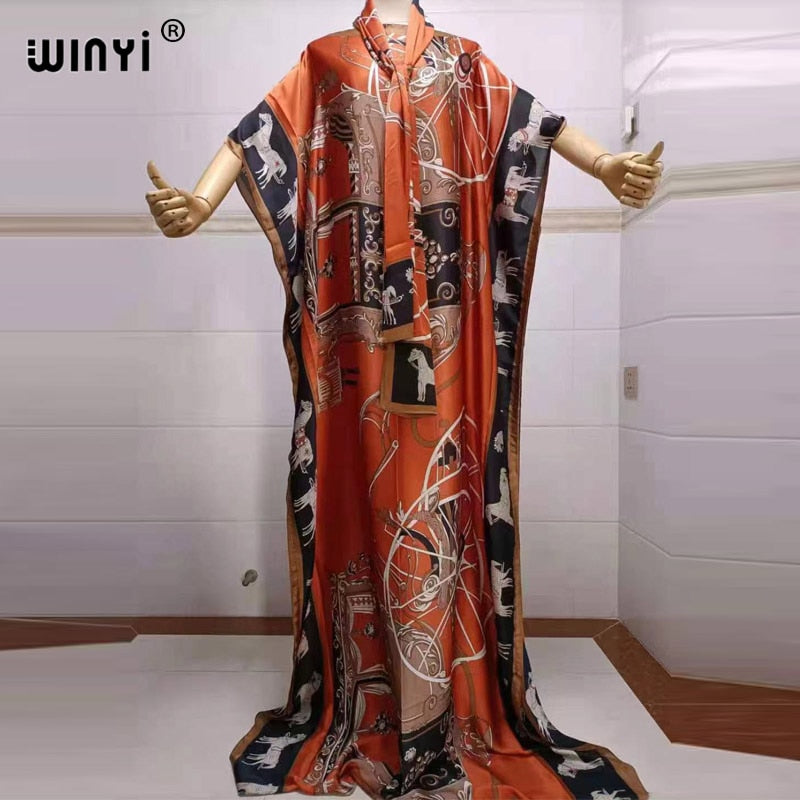 Fancy Abaya Dress Women Print Bohemia Hijab Loose Muslim dress-FrenzyAfricanFashion.com