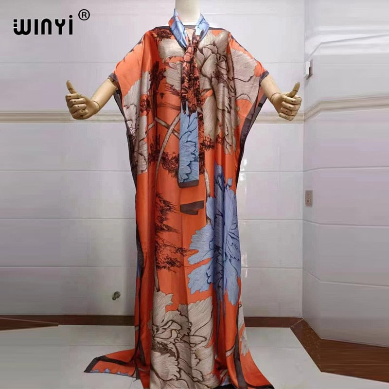 Fancy Abaya Dress Women Print Bohemia Hijab Loose Muslim dress-FrenzyAfricanFashion.com