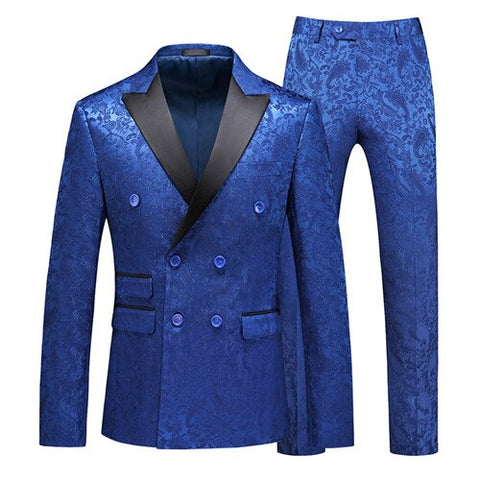 Image of Fashion Luxury Wedding Banquet Groom Dress 2 Piece Suit British Style Classic Men Prom Party Jacquard Blazer and Pants-FrenzyAfricanFashion.com