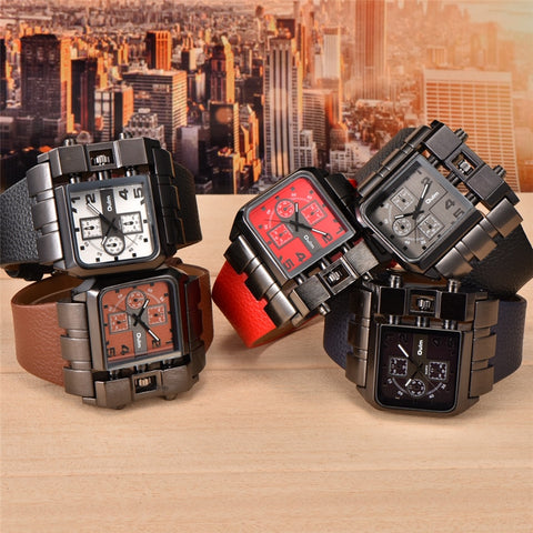 Image of Oulm 3364 Casual Wristwatch Square Dial Wide Strap Men&#39;s Quartz Watch Luxury Brand Male Clock Super Big Men Watches montre homme-FrenzyAfricanFashion.com