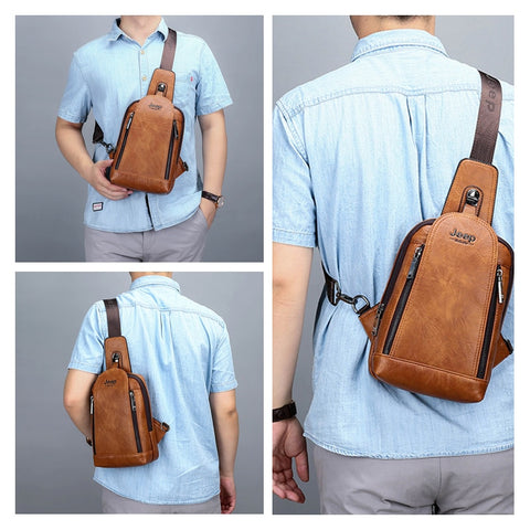 Image of JEEP BULUO Brand Travel Hiking Messenger Shoulder Bags Men&#39;s Large Capacity Sling Crossbody Bag Solid Men Leather Bag-FrenzyAfricanFashion.com