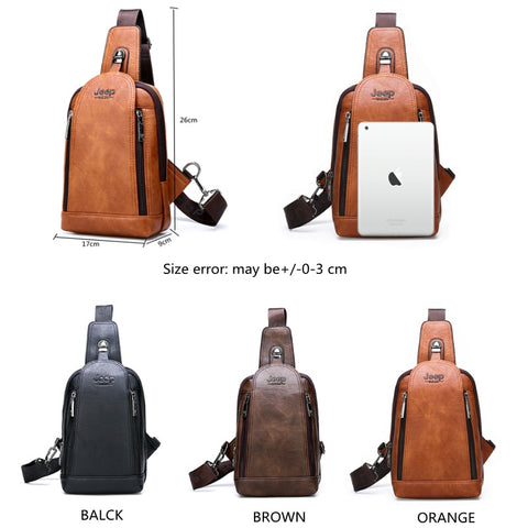 Image of JEEP BULUO Brand Travel Hiking Messenger Shoulder Bags Men&#39;s Large Capacity Sling Crossbody Bag Solid Men Leather Bag-FrenzyAfricanFashion.com