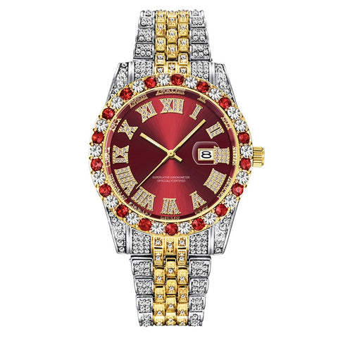 Image of Hip Hop Full Iced Out Mens Watches Luxury Date Quartz Wrist Watches With Micropaved Cubic Zircon Watch For Women Men Jewelry-FrenzyAfricanFashion.com