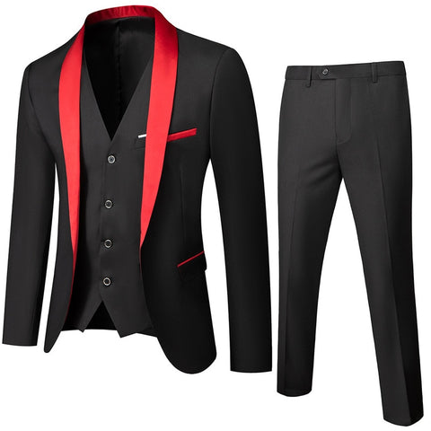 Image of Wedding Eveing Dress 3 Pieces Jacket+Pants+Vest Men Suit Set Slim Fit Tuxedo Male Blazer Customized British Style Bride Clothing-FrenzyAfricanFashion.com