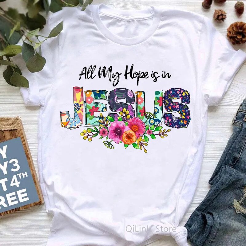 All My Hope Is In Jesus Graphic Print T-Shirt Women-FrenzyAfricanFashion.com