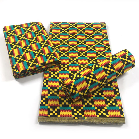 Image of Original real wax 100% cotton High quality kente wax african fabric wax kente print fabric 2022 latest 6yards of kente fabric-FrenzyAfricanFashion.com