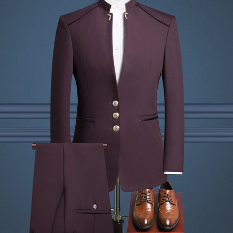 Image of Suit Man Wedding Gold Button Blazers Silm Fit Tuxedo Suit-FrenzyAfricanFashion.com