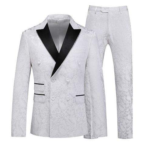 Image of Fashion Luxury Wedding Banquet Groom Dress 2 Piece Suit British Style Classic Men Prom Party Jacquard Blazer and Pants-FrenzyAfricanFashion.com