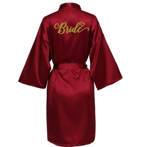 Image of Burgundy Satin Kimono Robes women short pajamas dressing gown wine red Bridesmaid Gift team bride Bridal Party Robes-FrenzyAfricanFashion.com