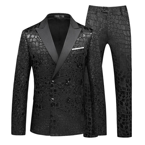 Image of Fashion Luxury Wedding Banquet Groom Dress 2 Piece Suit British Style Classic Men Prom Party Jacquard Blazer and Pants-FrenzyAfricanFashion.com