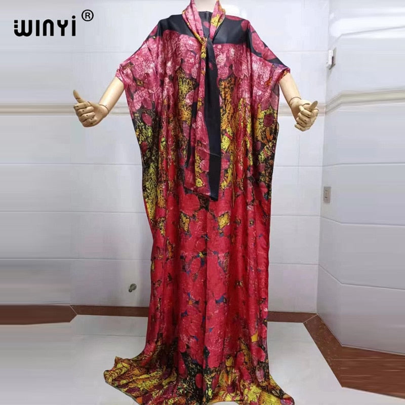 Fancy Abaya Dress Women Print Bohemia Hijab Loose Muslim dress-FrenzyAfricanFashion.com