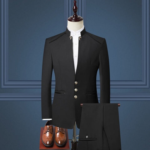 Image of Suit Man Wedding Gold Button Blazers Silm Fit Tuxedo Suit-FrenzyAfricanFashion.com