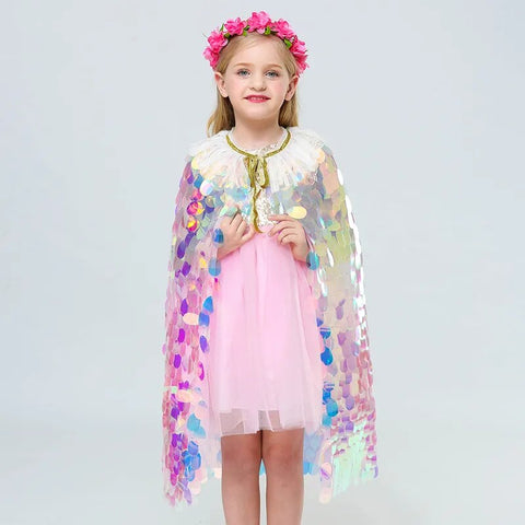 Image of Fashion Glitter Multicolor Sequins Shawl Shiny Girls Cloak-FrenzyAfricanFashion.com