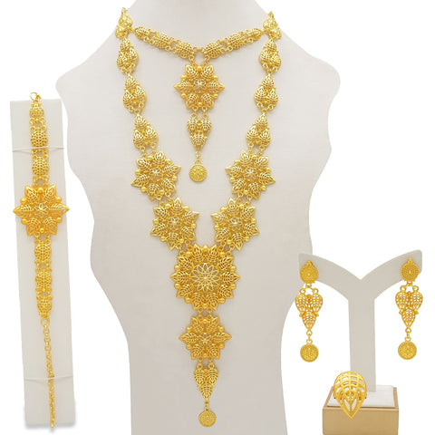 Image of Dubai Jewelry Sets Gold Color Necklace &amp; Earring Set For Women African France Wedding Party Jewelery Ethiopia Bridal Gifts-FrenzyAfricanFashion.com