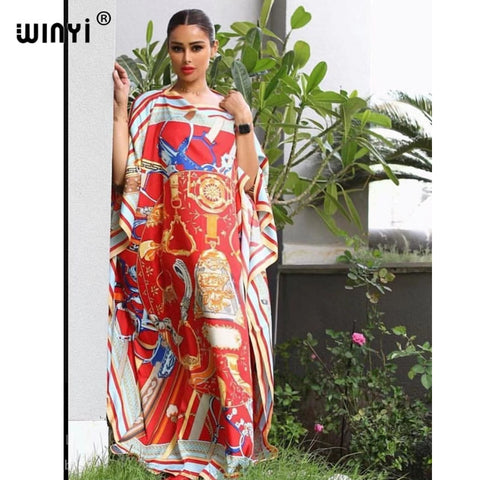 Image of Printed Silk Kaftan Maxi dresses Loose Summer Beach Bohemian Sundress-FrenzyAfricanFashion.com