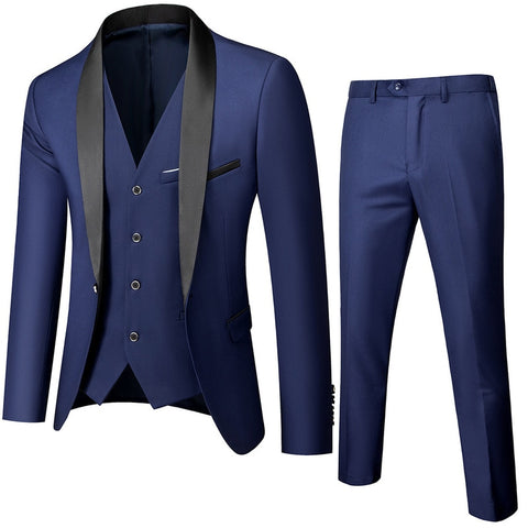 Image of Wedding Eveing Dress 3 Pieces Jacket+Pants+Vest Men Suit Set Slim Fit Tuxedo Male Blazer Customized British Style Bride Clothing-FrenzyAfricanFashion.com