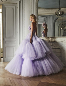 Lavender Purple Ball Gown Dress Beaded Ruffles Dress Lush Tulle Dress For Women Fluffy Prom Dresses Soft Wedding Dress For Bride-FrenzyAfricanFashion.com