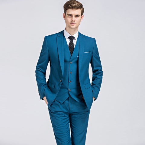 Image of Spring And Autumn High Quality 3Piece Bride Dress Slim Fit Wedding Evening Men Vest Suit Classic Solid Blue Formal Male Blazer-FrenzyAfricanFashion.com