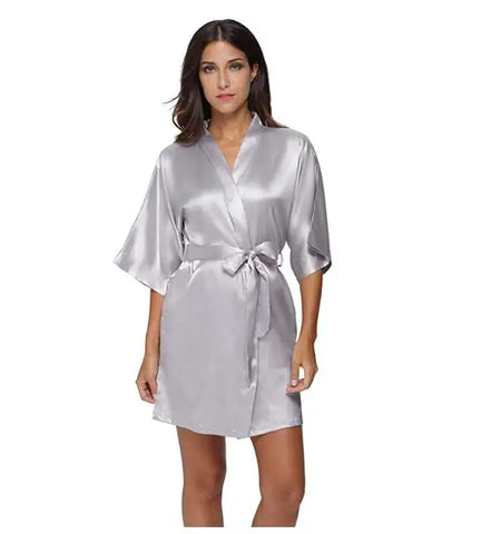 Image of Silk Satin Wedding Bride Bridesmaid Robe Floral Bathrobe Short Kimono Robe Night Robe Bath Robe Fashion Dressing Gown For Women-FrenzyAfricanFashion.com