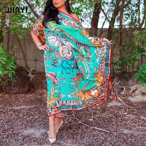 Image of Printed Silk Kaftan Maxi dresses Loose Summer Beach Bohemian Sundress-FrenzyAfricanFashion.com