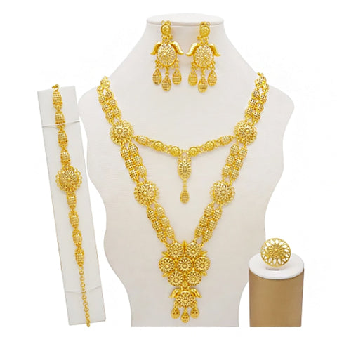 Image of Dubai Jewelry Sets Gold Color Necklace &amp; Earring Set For Women African France Wedding Party Jewelery Ethiopia Bridal Gifts-FrenzyAfricanFashion.com