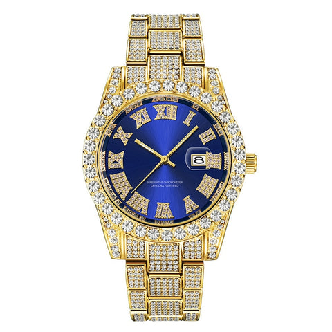 Image of Hip Hop Full Iced Out Mens Watches Luxury Date Quartz Wrist Watches With Micropaved Cubic Zircon Watch For Women Men Jewelry-FrenzyAfricanFashion.com