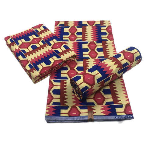 Image of Original real wax 100% cotton High quality kente wax african fabric wax kente print fabric 2022 latest 6yards of kente fabric-FrenzyAfricanFashion.com