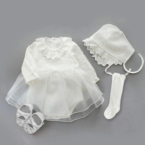 Image of Newborn Baby Girl Dresses Clothes For 0-3 Month Set Party Birthday Dress Outfits 0-1 Years Shoes Tights & Long Socks Christening-FrenzyAfricanFashion.com