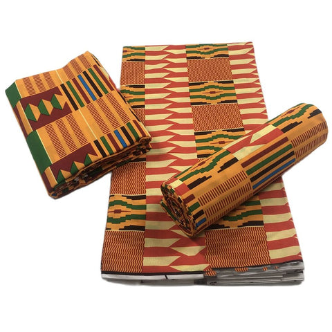 Image of Original real wax 100% cotton High quality kente wax african fabric wax kente print fabric 2022 latest 6yards of kente fabric-FrenzyAfricanFashion.com