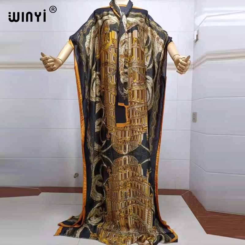 Fancy Abaya Dress Women Print Bohemia Hijab Loose Muslim dress-FrenzyAfricanFashion.com