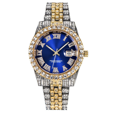 Image of Hip Hop Full Iced Out Mens Watches Luxury Date Quartz Wrist Watches With Micropaved Cubic Zircon Watch For Women Men Jewelry-FrenzyAfricanFashion.com