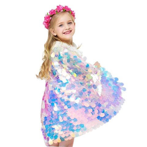 Image of Fashion Glitter Multicolor Sequins Shawl Shiny Girls Cloak-FrenzyAfricanFashion.com