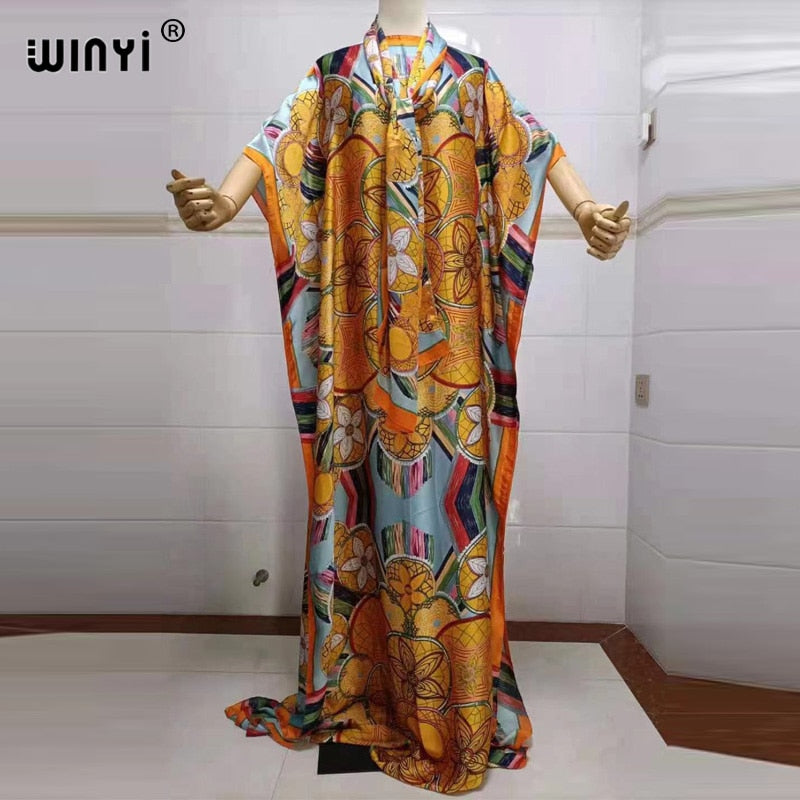 Fancy Abaya Dress Women Print Bohemia Hijab Loose Muslim dress-FrenzyAfricanFashion.com