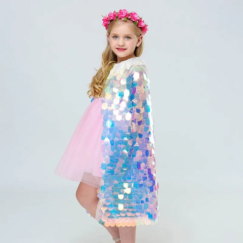 Image of Fashion Glitter Multicolor Sequins Shawl Shiny Girls Cloak-FrenzyAfricanFashion.com