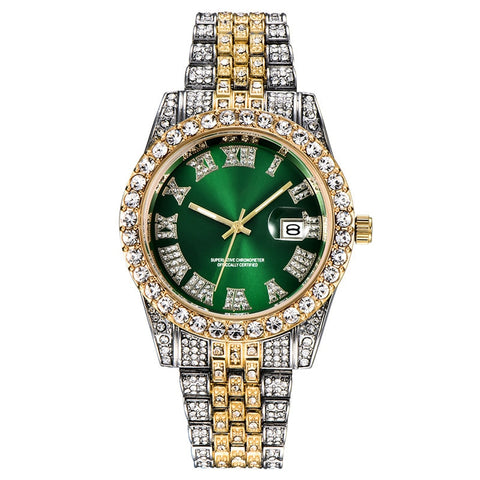 Image of Hip Hop Full Iced Out Mens Watches Luxury Date Quartz Wrist Watches With Micropaved Cubic Zircon Watch For Women Men Jewelry-FrenzyAfricanFashion.com