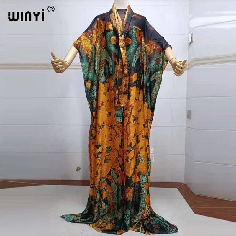 Fancy Abaya Dress Women Print Bohemia Hijab Loose Muslim dress-FrenzyAfricanFashion.com